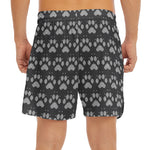 Grey And White Paw Knitted Pattern Print Men's Split Running Shorts