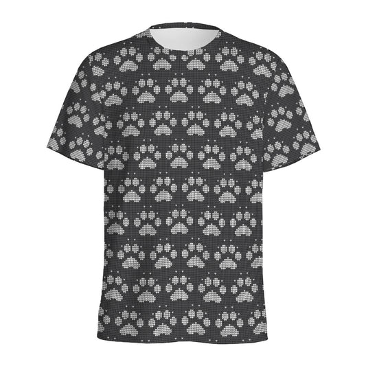 Grey And White Paw Knitted Pattern Print Men's Sports T-Shirt