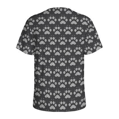 Grey And White Paw Knitted Pattern Print Men's Sports T-Shirt