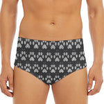 Grey And White Paw Knitted Pattern Print Men's Triangle Swim Briefs