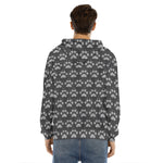 Grey And White Paw Knitted Pattern Print Men's Velvet Pullover Hoodie