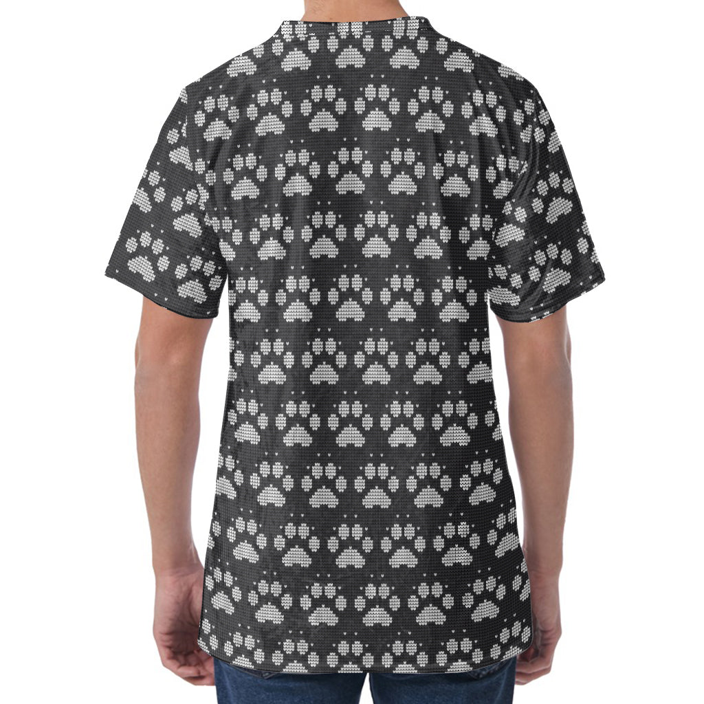 Grey And White Paw Knitted Pattern Print Men's Velvet T-Shirt