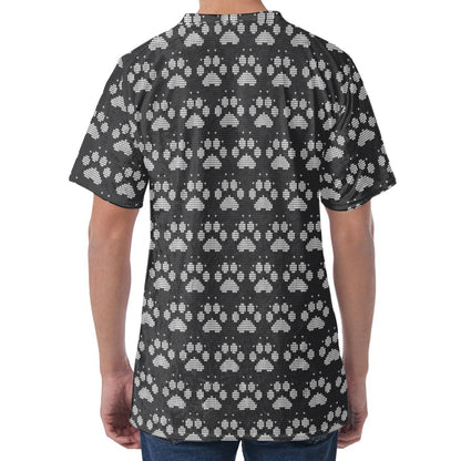 Grey And White Paw Knitted Pattern Print Men's Velvet T-Shirt