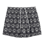 Grey And White Paw Knitted Pattern Print Mesh Shorts
