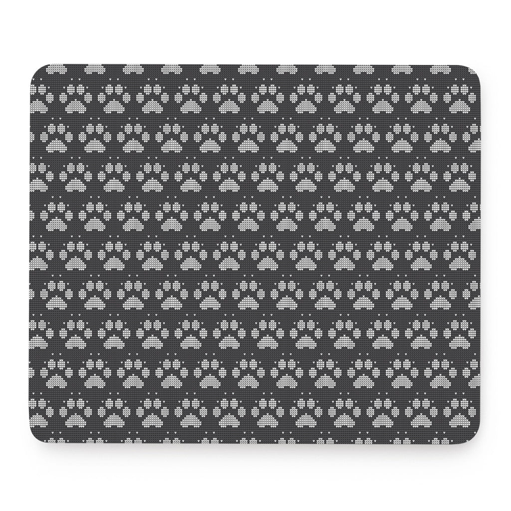 Grey And White Paw Knitted Pattern Print Mouse Pad