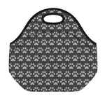 Grey And White Paw Knitted Pattern Print Neoprene Lunch Bag