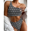 Grey And White Paw Knitted Pattern Print One Shoulder Bikini Top