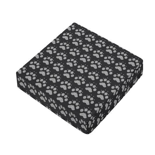 Grey And White Paw Knitted Pattern Print Outdoor Seat Cushion Cover