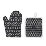 Grey And White Paw Knitted Pattern Print Oven Mitt And Pot Holder Set