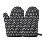 Grey And White Paw Knitted Pattern Print Oven Mitts