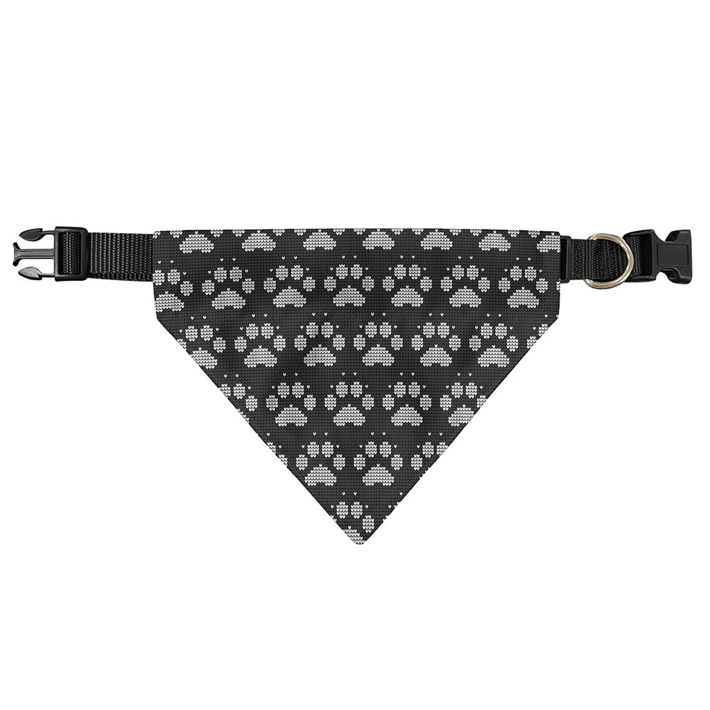 Grey And White Paw Knitted Pattern Print Over The Collar Dog Bandana