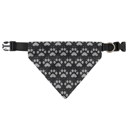 Grey And White Paw Knitted Pattern Print Over The Collar Dog Bandana