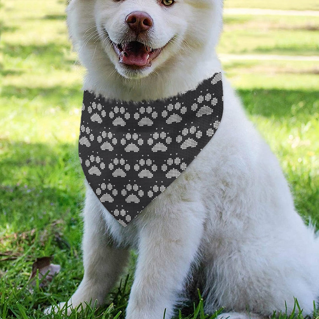 Grey And White Paw Knitted Pattern Print Over The Collar Dog Bandana
