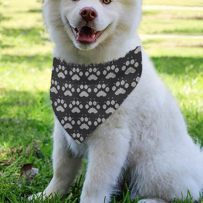 Grey And White Paw Knitted Pattern Print Over The Collar Dog Bandana