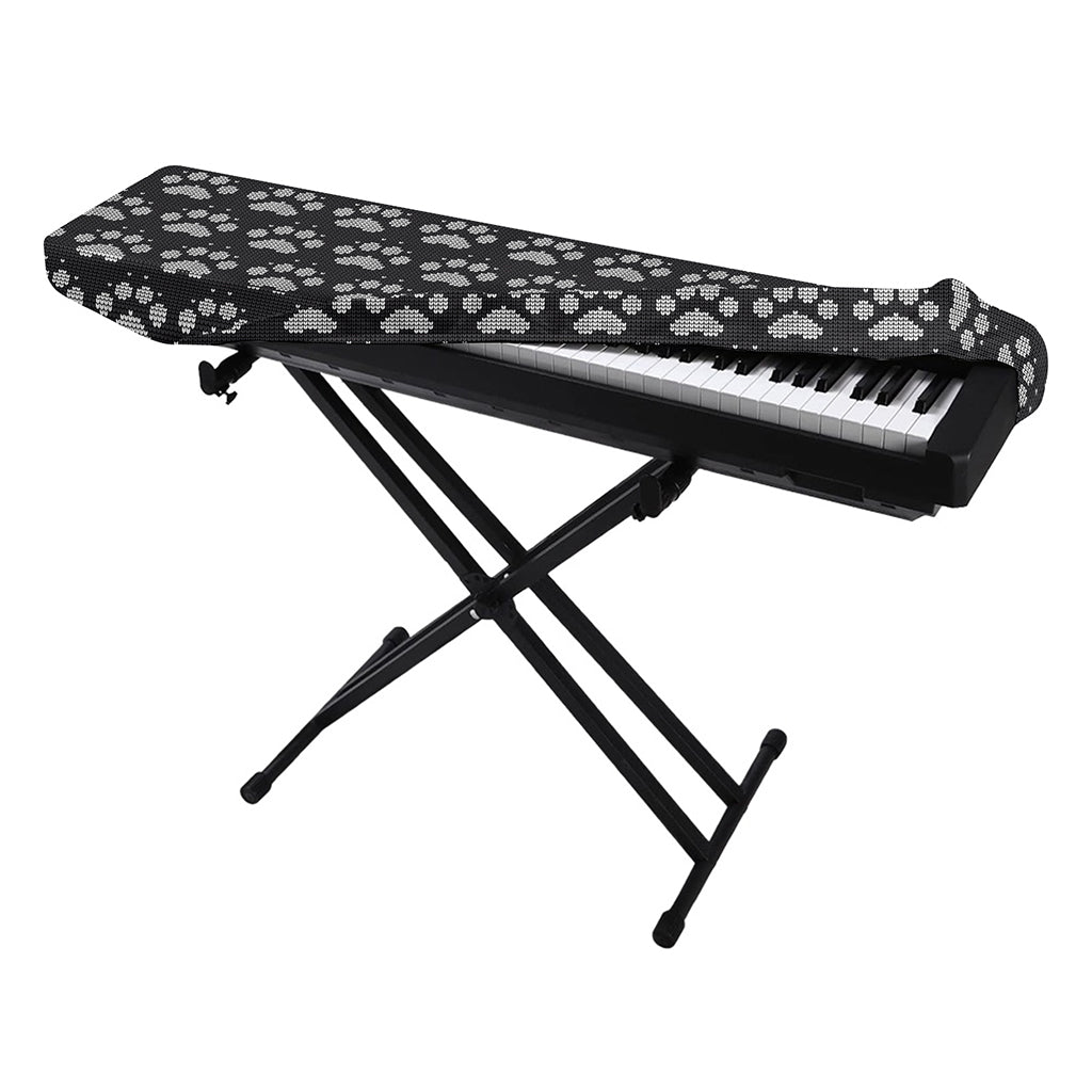 Grey And White Paw Knitted Pattern Print Piano Keyboard Cover