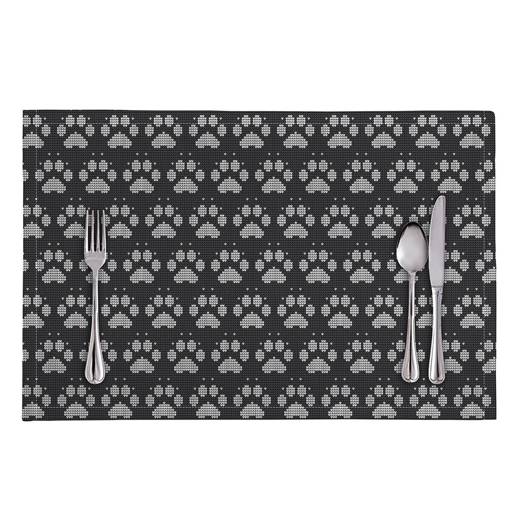 Grey And White Paw Knitted Pattern Print Placemat
