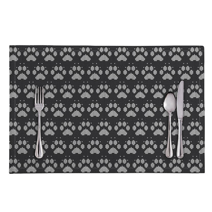 Grey And White Paw Knitted Pattern Print Placemat