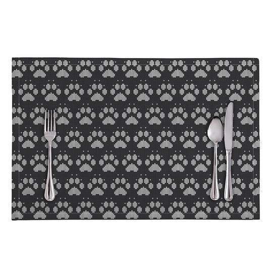 Grey And White Paw Knitted Pattern Print Placemat