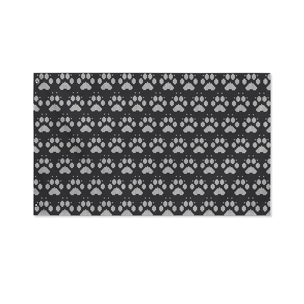 Grey And White Paw Knitted Pattern Print Polyester Flag