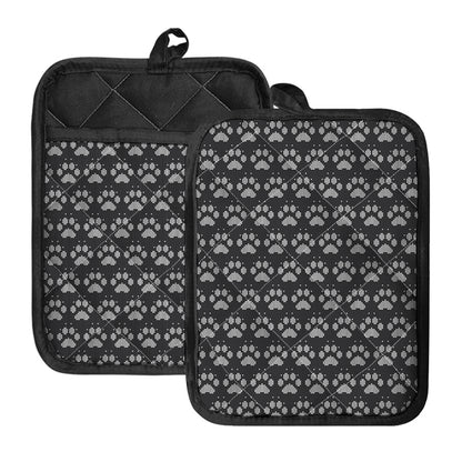 Grey And White Paw Knitted Pattern Print Pot Holders With Pocket
