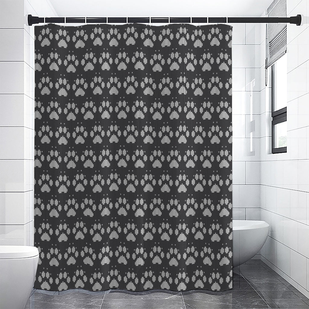 Grey And White Paw Knitted Pattern Print Premium Shower Curtain