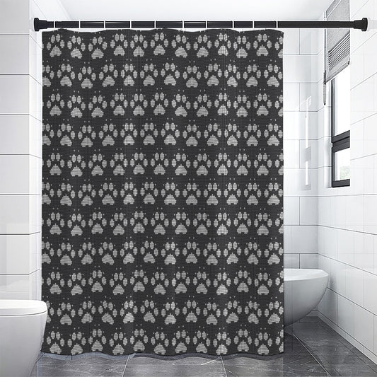 Grey And White Paw Knitted Pattern Print Premium Shower Curtain