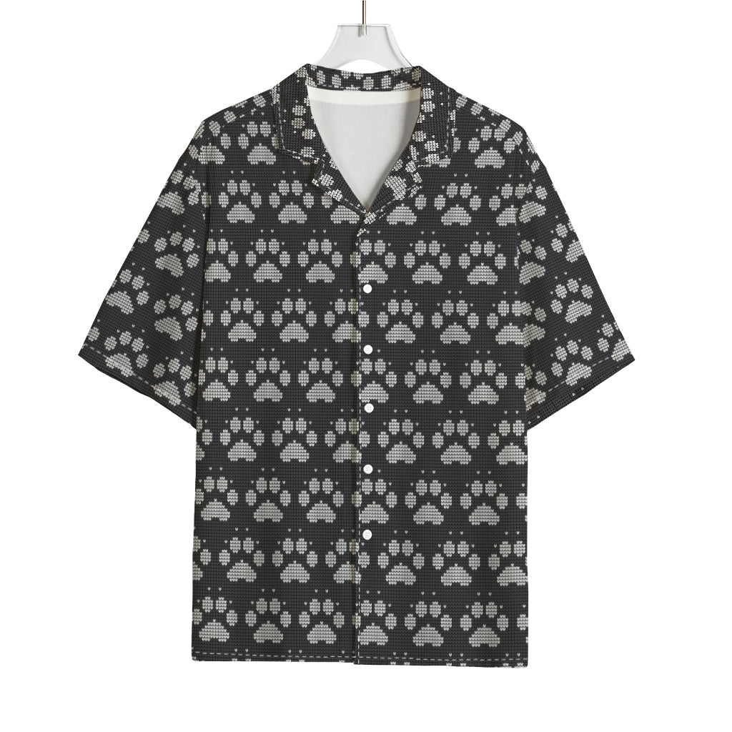 Grey And White Paw Knitted Pattern Print Rayon Hawaiian Shirt