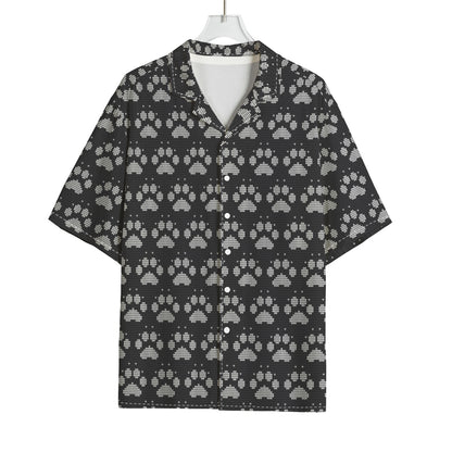 Grey And White Paw Knitted Pattern Print Rayon Hawaiian Shirt
