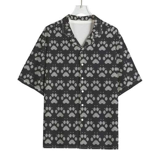 Grey And White Paw Knitted Pattern Print Rayon Hawaiian Shirt