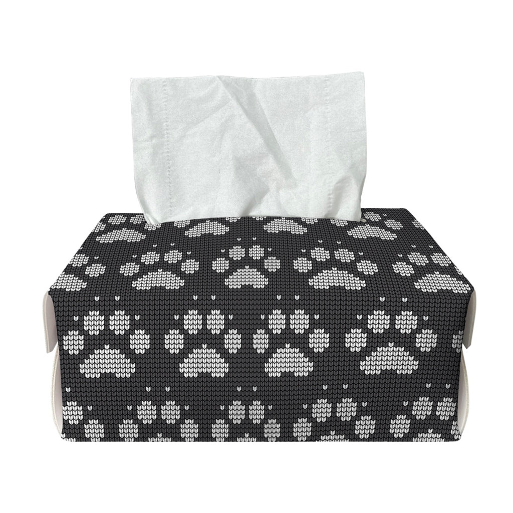 Grey And White Paw Knitted Pattern Print Rectangle Tissue Box Cover