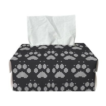 Grey And White Paw Knitted Pattern Print Rectangle Tissue Box Cover