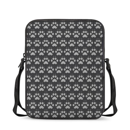 Grey And White Paw Knitted Pattern Print Rectangular Crossbody Bag