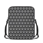 Grey And White Paw Knitted Pattern Print Rectangular Crossbody Bag