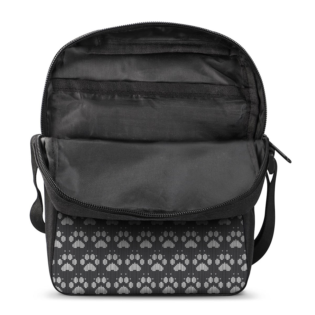 Grey And White Paw Knitted Pattern Print Rectangular Crossbody Bag