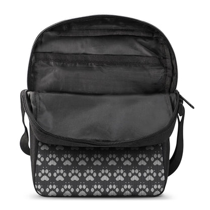 Grey And White Paw Knitted Pattern Print Rectangular Crossbody Bag