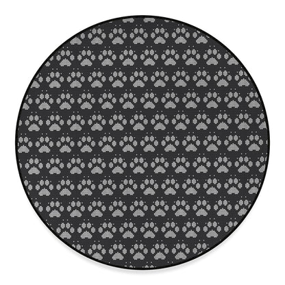 Grey And White Paw Knitted Pattern Print Round Floor Mat