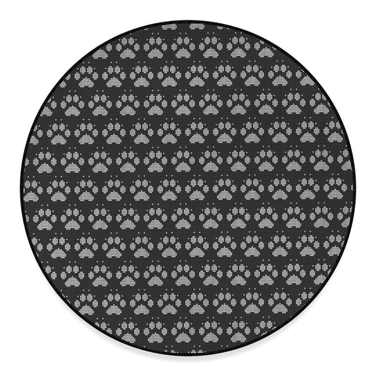 Grey And White Paw Knitted Pattern Print Round Floor Mat
