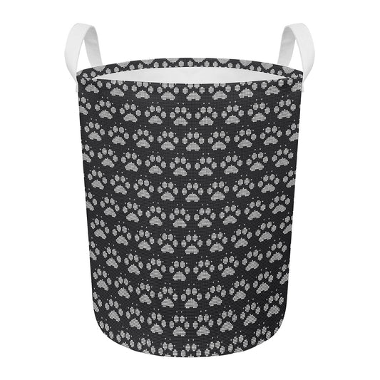 Grey And White Paw Knitted Pattern Print Round Laundry Basket