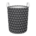 Grey And White Paw Knitted Pattern Print Round Laundry Basket