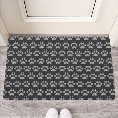 Grey And White Paw Knitted Pattern Print Rubber Doormat