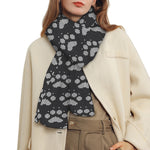 Grey And White Paw Knitted Pattern Print Scarf