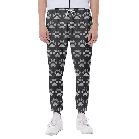 Grey And White Paw Knitted Pattern Print Scuba Joggers