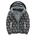 Grey And White Paw Knitted Pattern Print Sherpa Lined Zip Up Hoodie