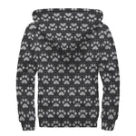 Grey And White Paw Knitted Pattern Print Sherpa Lined Zip Up Hoodie