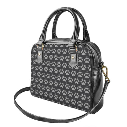 Grey And White Paw Knitted Pattern Print Shoulder Handbag