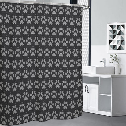 Grey And White Paw Knitted Pattern Print Shower Curtain