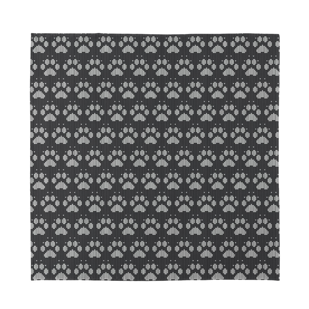 Grey And White Paw Knitted Pattern Print Silk Bandana
