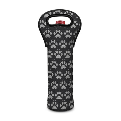 Grey And White Paw Knitted Pattern Print Single Neoprene Wine Tote