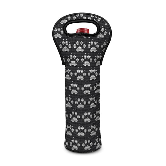 Grey And White Paw Knitted Pattern Print Single Neoprene Wine Tote