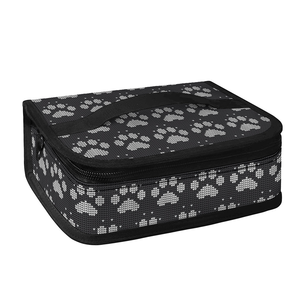 Grey And White Paw Knitted Pattern Print Small Lunch Bag